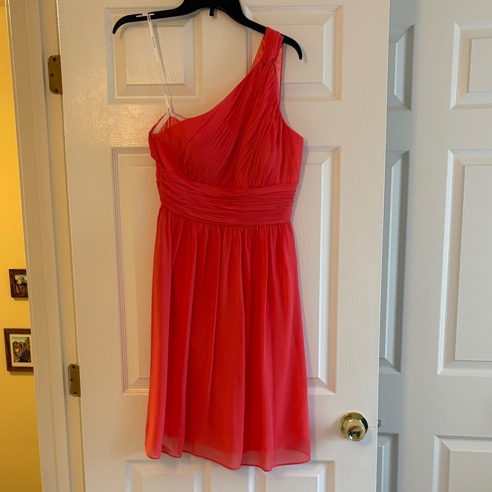 Donna Morgan One-Shoulder Coral Bridesmaid Dress